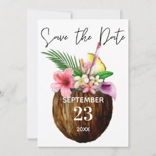Tropische Hawaïaanse Bloemen & Kokosnoot Kraft- Gr Save The Date