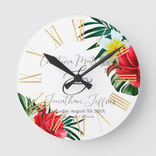 Tropische Hawaiaanse Bloemen op Elegant Wit Ronde Klok