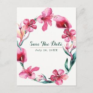 Tropische Hawaiaanse Bloemen Trouw Save the Date Aankondigingskaart