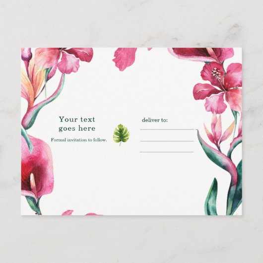 Tropische Hawaiaanse Bloemen Trouw Save the Date Aankondigingskaart (Achterkant)