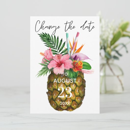 Tropische Hawaiaanse bloemige ananas datum wijzige Kaart (Staand voorkant)