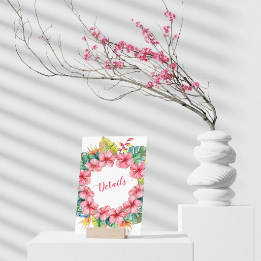 Tropische Hawaïaanse Hibiscus Details Bruiloft Informatiekaartje