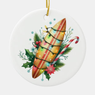 TROPISCHE HAWAIAANSE KERSTSURFPLANK MET LICHTEN KERAMISCH ORNAMENT