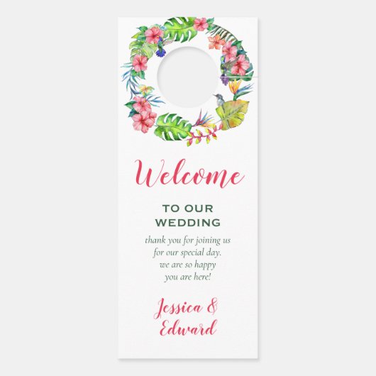 Tropische Hawaïaanse kleurrijke Hibiscus bruiloft  Deurhanger (Achterkant)