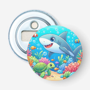 Tropische/Hawaiaanse kleurrijke onderwaterhaai & s Button Flesopener