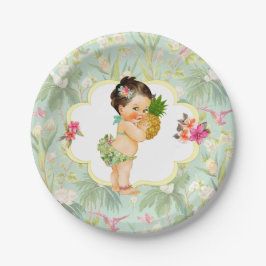 Tropische Hawaiaanse Luau Hibiscus Baby Meisje Papieren Bordje