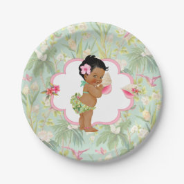 Tropische Hawaiaanse Luau Hibiscus Baby Meisje Papieren Bordje