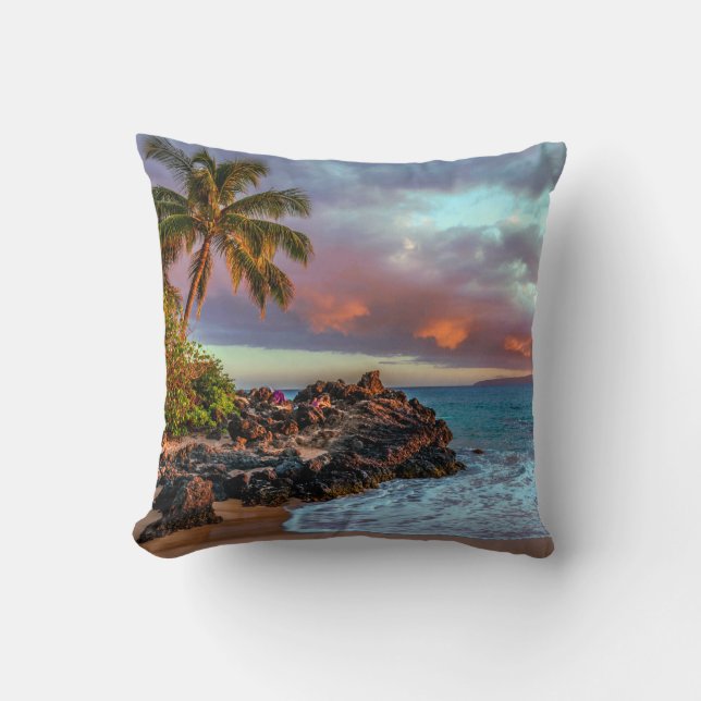 Tropische Hawaiaanse palmboom zandstrand paradijs Kussen (Voorkant)