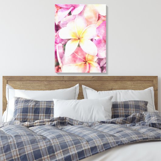 Tropische Hawaïaanse plumeria witte bloem waterver Canvas Afdruk (Insitu (Slaapkamer))