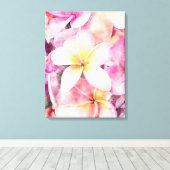 Tropische Hawaïaanse plumeria witte bloem waterver Canvas Afdruk (Insitu (Houten vloer))