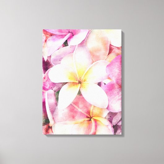 Tropische Hawaïaanse plumeria witte bloem waterver Canvas Afdruk (Voorkant)