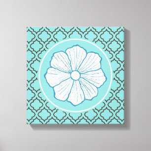 Tropische Hawaïaanse Turquoise Bloemenmuur Kunst G Canvas Afdruk