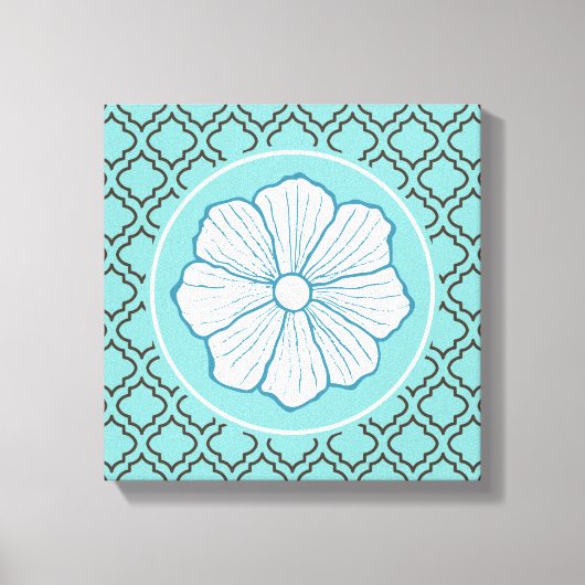 Tropische Hawaïaanse Turquoise Bloemenmuur Kunst G Canvas Afdruk (Voorkant)