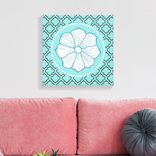 Tropische Hawaïaanse Turquoise Bloemenmuur Kunst G Canvas Afdruk (Insitu (Woonkamer))