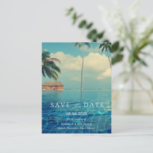 Tropische Hawaii-bestemming bruiloft redt de data Aankondigingskaart (Staand voorkant)