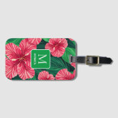 Tropische Hawaii Hibiscus palmbladeren Monogram Bagagelabel (Voorkant (horizontaal))