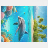 Tropische/Hawaii kleurrijke onderwater dolfijn Fleece Deken (Voorkant (Horizontaal))