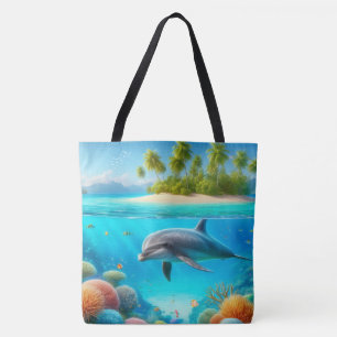 Tropische/Hawaii kleurrijke onderwater dolfijn Tote Bag
