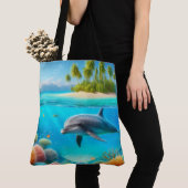 Tropische/Hawaii kleurrijke onderwater dolfijn Tote Bag (Dichtbij)