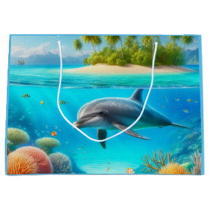 Tropische/Hawaii kleurrijke onderwaterdolfijn Groot Cadeauzakje