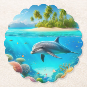 Tropische/Hawaii kleurrijke onderwaterdolfijn Kartonnen Onderzetters