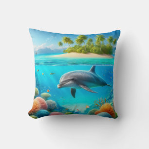 Tropische/Hawaii kleurrijke onderwaterdolfijn Kussen
