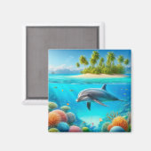 Tropische/Hawaii kleurrijke onderwaterdolfijn Magneet (Voorkant / Achterkant)