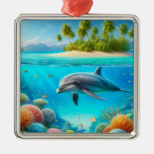 Tropische/Hawaii kleurrijke onderwaterdolfijn Metalen Ornament