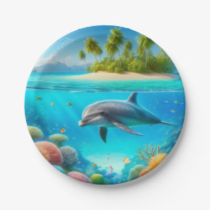Tropische/Hawaii kleurrijke onderwaterdolfijn Papieren Bordje