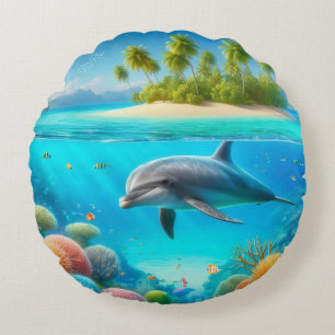Tropische/Hawaii kleurrijke onderwaterdolfijn Rond Kussen