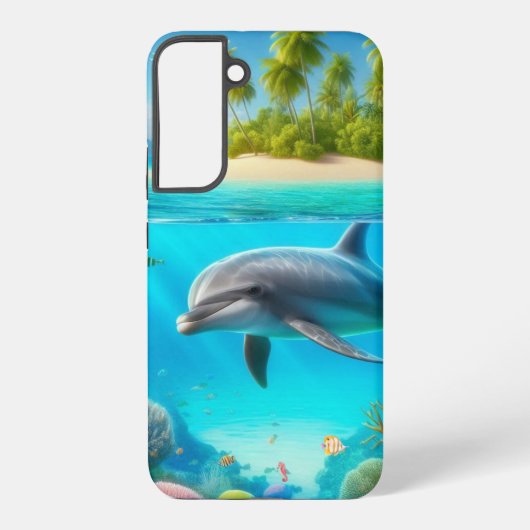 Tropische/Hawaii kleurrijke onderwaterdolfijn Samsung Galaxy Hoesje (Achterkant)