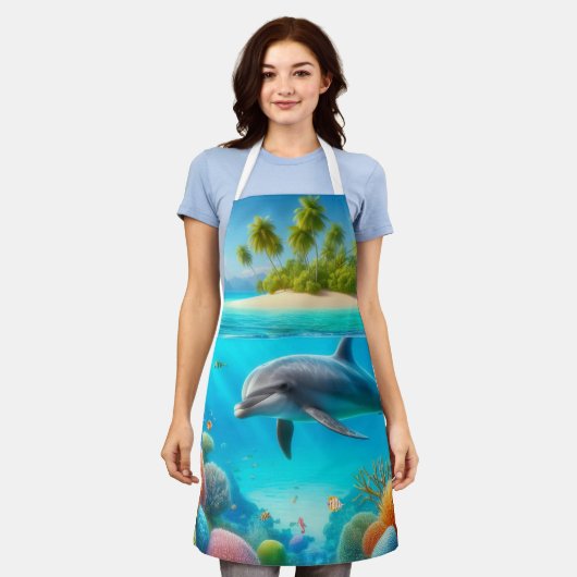 Tropische/Hawaii kleurrijke onderwaterdolfijn Schort (Gedragen)