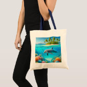 Tropische/Hawaii kleurrijke onderwaterdolfijn Tote Bag (Voorkant (product))