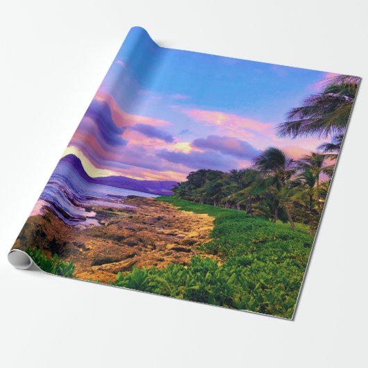 Tropische Hawaii Seashore Sunset Cadeaupapier (Uitgerold)