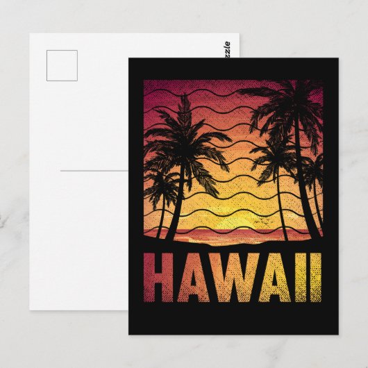 Tropische Hawaii Sunset Beach Retro Hawaiian Palms Briefkaart (Voorkant / Achterkant)