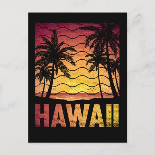 Tropische Hawaii Sunset Beach Retro Hawaiian Palms Briefkaart (Voorkant)