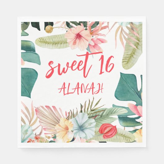 Tropische Hawaiiaanse 16e verjaardag Servet (Voorkant)
