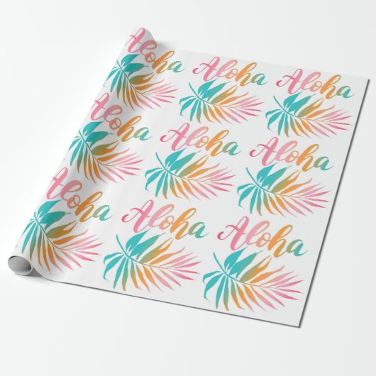 Tropische Hawaiiaanse Aloha Palm Leaf Cadeaupapier (Uitgerold)
