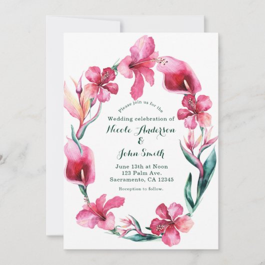 Tropische Hawaiiaanse bloemen bruiloft uitnodiging (Voorkant)