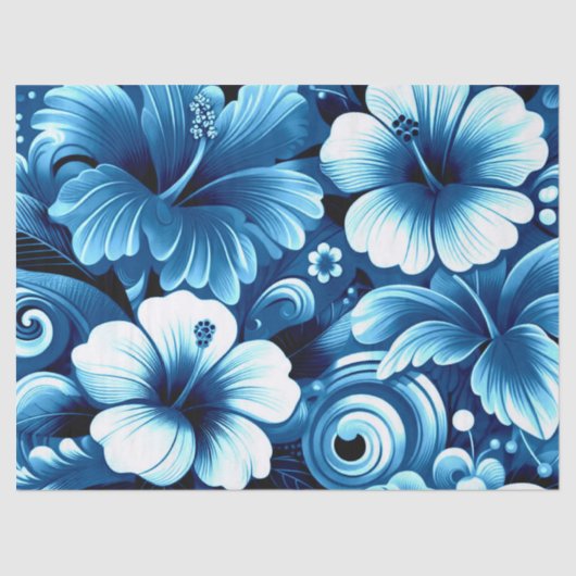 Tropische Hawaiiaanse bloemen Hibiscus blauw Decou Tissuepapier (Voorkant)