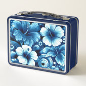 Tropische Hawaiiaanse bloemen Hibiscus blauw patro (Achterkant)