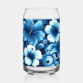 Tropische Hawaiiaanse bloemen Hibiscus blauw patro Blikvorm Glas