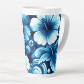 Tropische Hawaiiaanse bloemen Hibiscus blauw patro Latte Mok (Rechterhoek)