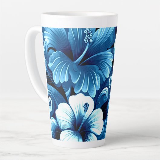 Tropische Hawaiiaanse bloemen Hibiscus blauw patro Latte Mok (Linkerhoek)