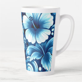 Tropische Hawaiiaanse bloemen Hibiscus blauw patro Latte Mok