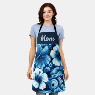 Tropische Hawaiiaanse bloemen Hibiscus blauw patro Schort