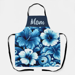 Tropische Hawaiiaanse bloemen Hibiscus blauw patro Schort