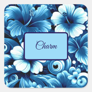 Tropische Hawaiiaanse bloemen Hibiscus blauw patro Vierkante Sticker