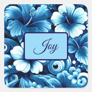 Tropische Hawaiiaanse bloemen Hibiscus blauw patro Vierkante Sticker
