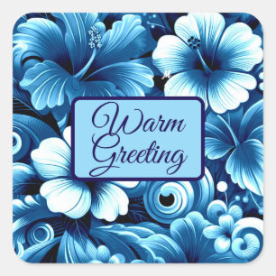 Tropische Hawaiiaanse bloemen Hibiscus blauw patro Vierkante Sticker